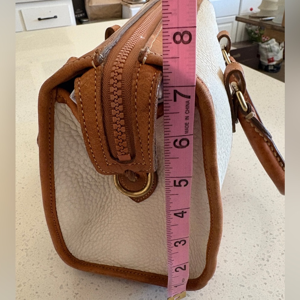 Dooney & Bourke Cream Pebbled Leather Satchel with Brown Trim - Picture 7 of 12